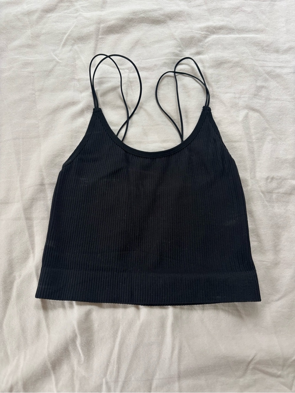 Aritzia Black Ribbed Strappy Crop Tank Top
